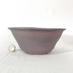 Unique bonsai pot, handcrafted stoneware, conical, burgundy, re-turned feet.