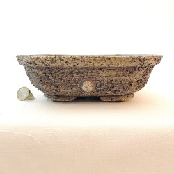 Unique square bonsai pot, handcrafted stoneware, square, natural rustic, handmade feet.