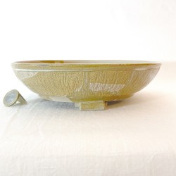 Unique bonsai pot, handcrafted stoneware, irregular texture, toffee clay, handmade feet.