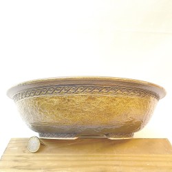 Exclusive Bonsai Pot Ochre Stoneware Hammered Texture | Galoartworks.