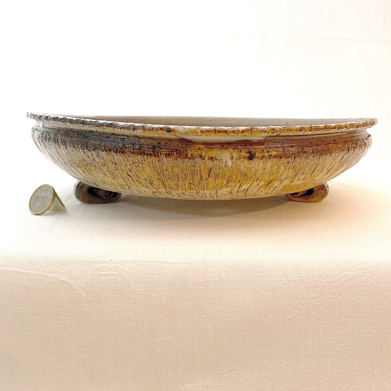 Maceta de bonsái única, gres artesanal, textura corteza de árbol, pasta de gres, patas artesanales.