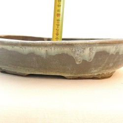 Oval Bonsai Pot Natural Olive Green-Brown Stoneware | Galoartworks.