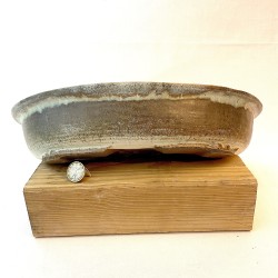 Oval Bonsai Pot Natural Olive Green-Brown Stoneware | Galoartworks.