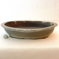 Oval Bonsai Pot Natural Olive Green-Brown Stoneware | Galoartworks.