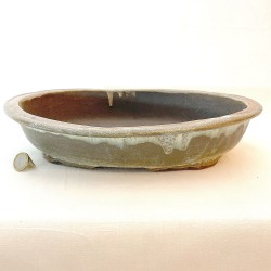 Oval Bonsai Pot Natural Olive Green-Brown Stoneware | Galoartworks.