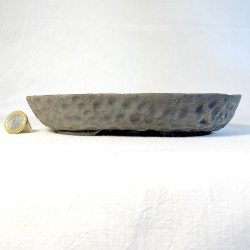 Unique oval bonsai pot, handcrafted stoneware, oval, black hammered texture, handmade feet.