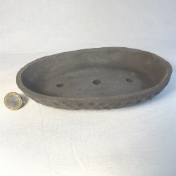 Oval Bonsai Pot Black Hammered Texture Stoneware | Galoartworks.