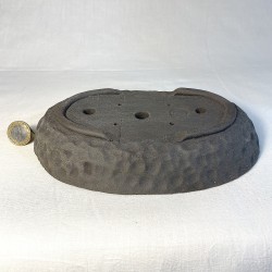 Oval Bonsai Pot Black Hammered Texture Stoneware | Galoartworks.