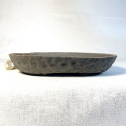 Oval Bonsai Pot Black Hammered Texture Stoneware | Galoartworks.