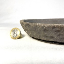 Oval Bonsai Pot Black Hammered Texture Stoneware | Galoartworks.