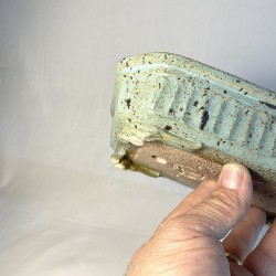 Rectangular Bonsai Pot Marine Water Green with Brown Spots Stoneware | Galoartworks.