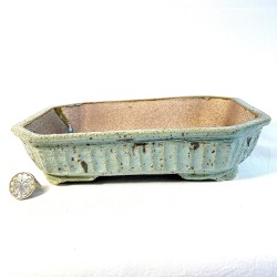Rectangular Bonsai Pot Marine Water Green with Brown Spots Stoneware | Galoartworks.