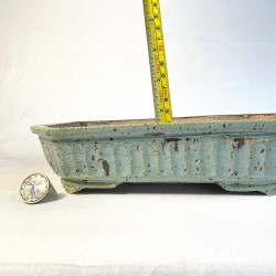 Rectangular Bonsai Pot Marine Water Green with Brown Spots Stoneware | Galoartworks.