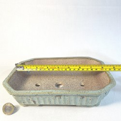 Maceta Rectangular Bonsái Gres Verde Agua Marina Puntas Marrones | Galoartworks.