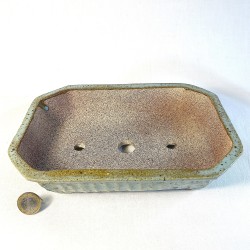 Rectangular Bonsai Pot Marine Water Green with Brown Spots Stoneware | Galoartworks.