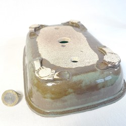 Maceta Rectangular Bonsái Gres Verde Oliva Zonas Marrones | Galoartworks.