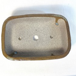 Rectangular Bonsai Pot Olive Green with Brown Zones Stoneware | Galoartworks.