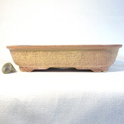 Unique rectangular bonsai pot, handcrafted stoneware, rectangular, yellowish pink, handmade feet.