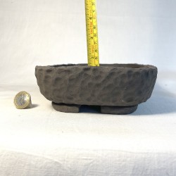 Maceta Rectangular Bonsái Gres Negro Textura Martillada | Galoartworks.