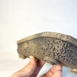 Rectangular Bonsai Pot Natural Stoneware with Stony Texture | Galoartworks.