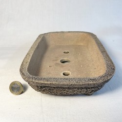 Rectangular Bonsai Pot Natural Stoneware with Stony Texture | Galoartworks.