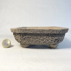 Rectangular Bonsai Pot Natural Stoneware with Stony Texture | Galoartworks.