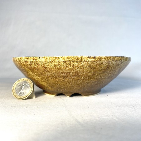 Maceta de bonsái única, gres artesanal, textura lisa, pasta de gres, patas re-torneadas.