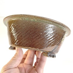 Exclusive Bonsai Pot Inclined Lines Texture Stoneware | Galoartworks.