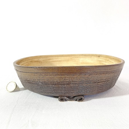 Caramel Stoneware Round Bonsai Pot with Texture