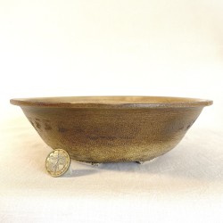 Unique bonsai pot, handcrafted stoneware, irregular lines texture, stoneware clay, re-turned feet.