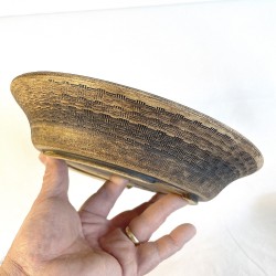 Exclusive Bonsai Pot Irregular Lines Texture Stoneware (Ochre) | Galoartworks.