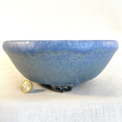 Unique bonsai pot, handcrafted stoneware, matte light blue, handmade feet.