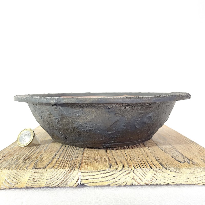 Handcrafted Black Stoneware Round Bonsai Pot