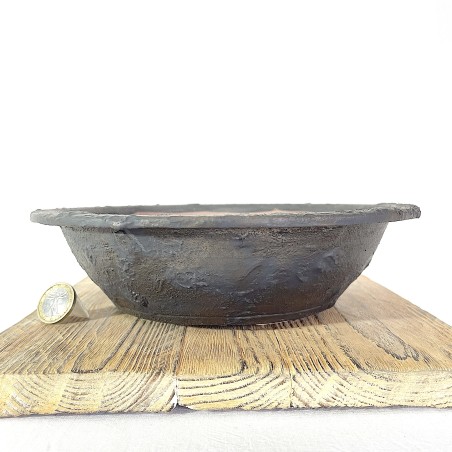 Handcrafted Black Stoneware Round Bonsai Pot