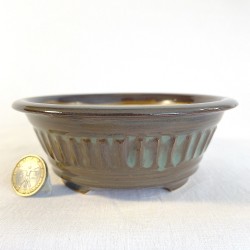 maceta para bonsai marron con tonos verdes