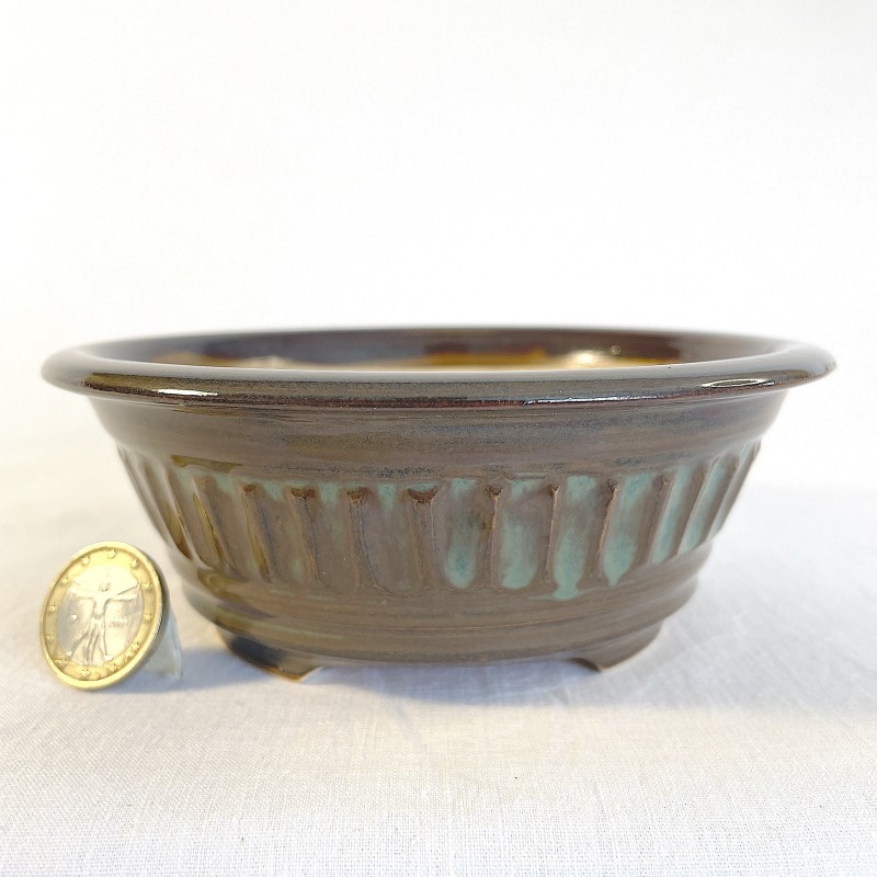maceta para bonsai marron con tonos verdes
