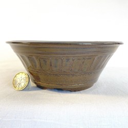 copy of copy of Maceta para Bonsái Esmaltada en negro y ocre con Diseño Ondulado