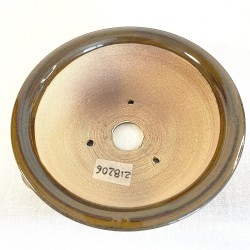 Round Bonsai Pot Natural Brown Ribbed Stoneware | Galoartworks.