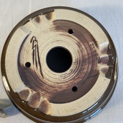 Round Bonsai Pot Natural Brown Ribbed Stoneware | Galoartworks.